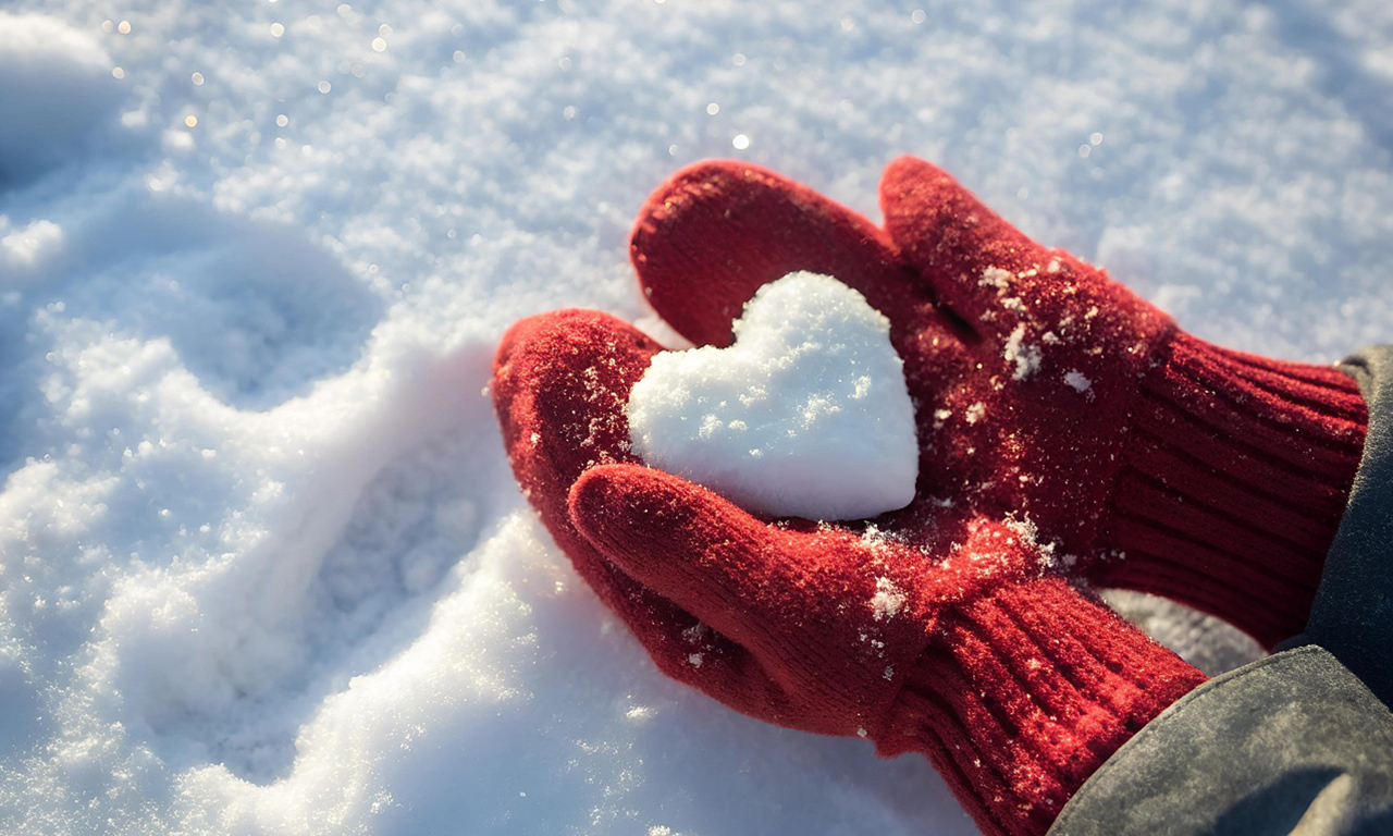 Rote Handschuhe im Schnee